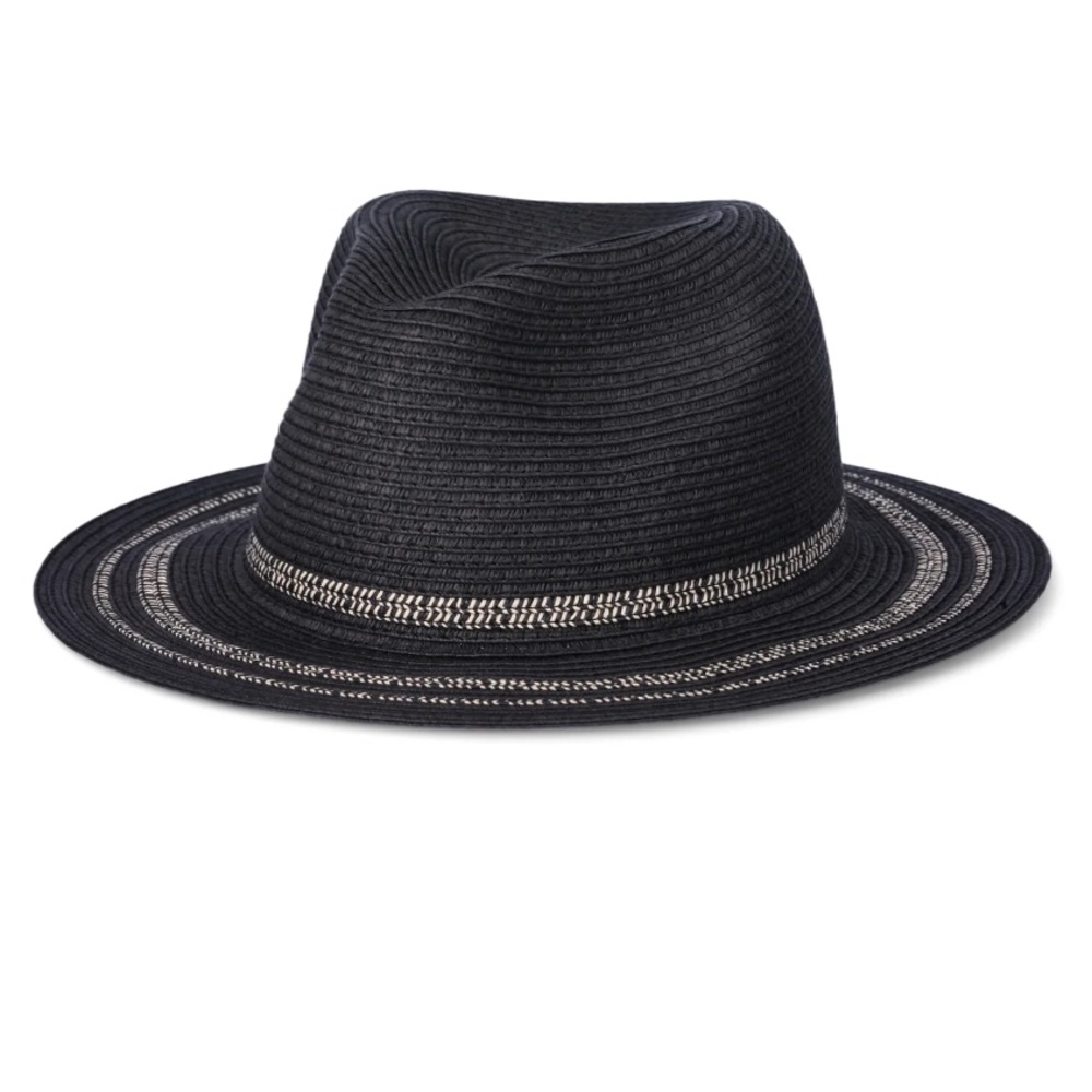 💕5/$15 Time and Tru Women’s Panama weave Straw Fedora in Black NEW with tags - Picture 2 of 4